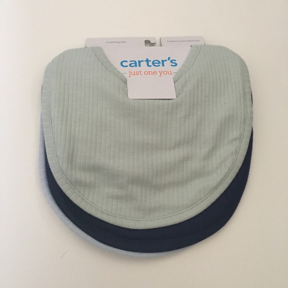 Carter's Baby Bib Set - Mint, Navy & Light Blue with Snap Closure NEW